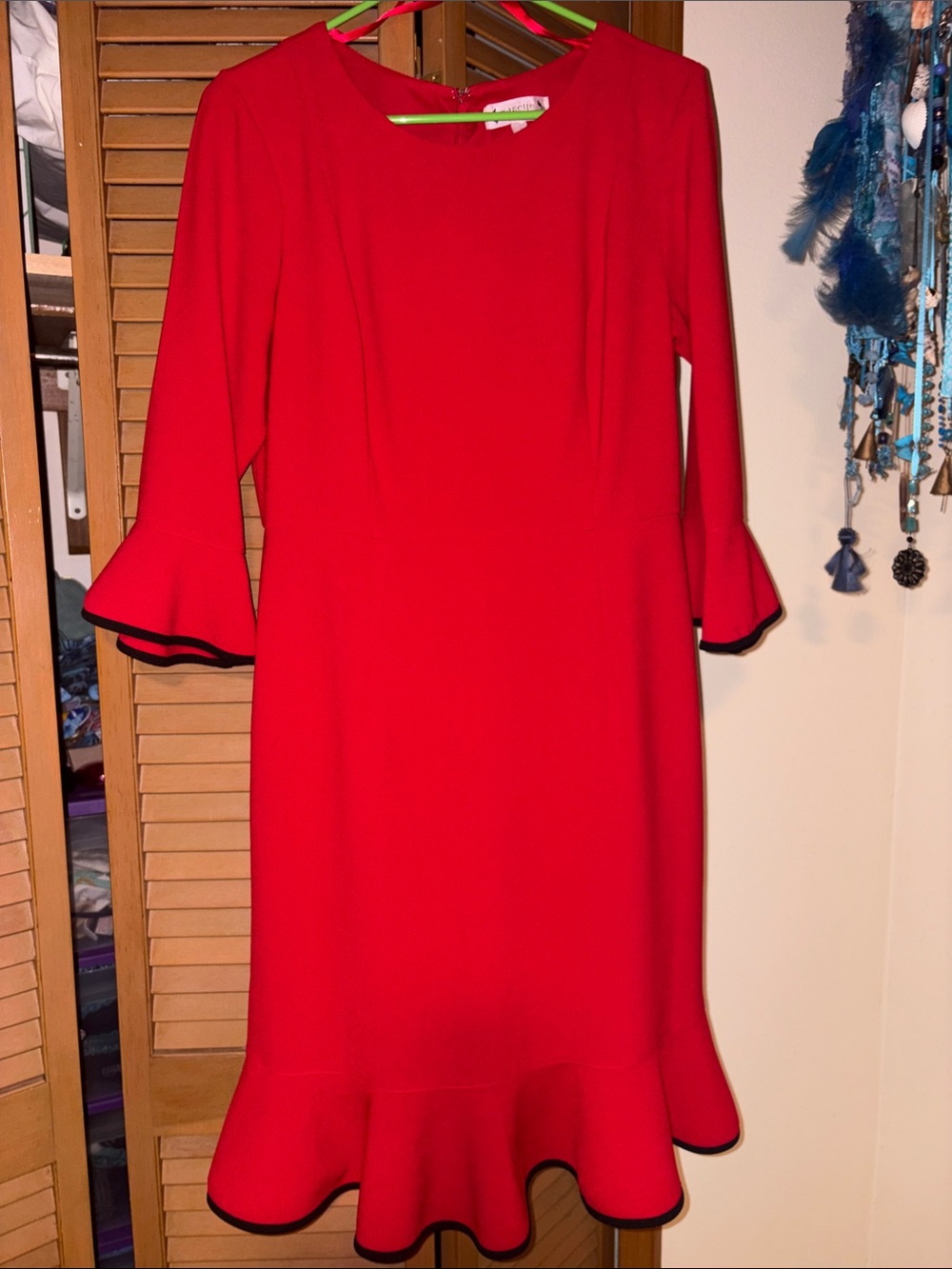 Nanette Lepore Red Midi Dress with Black Trim
